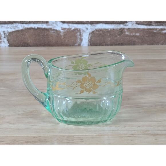 Vintage Mint Green Uranium Glass Cream & Sugar Serving Set - Picture 7 of 11